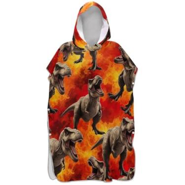 Imagem de Joisal Poncho de surfe para adultos trocador de roupa de banho toalhas com capuz vestíveis dinossauros rugindo laranja ponchos adultos para mulheres