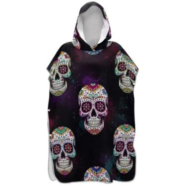Imagem de Joisal Poncho de surfe para adultos trocador de roupa de banho com capuz bonito vestível crânios engraçados ponchos de praia tingidos escuros para homens