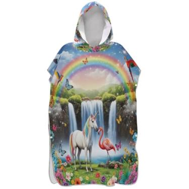 Imagem de Joisal Poncho de surfe leve trocador roupão adulto praia com capuz toalha de banho brincalhão branco unicórnio flamingo arco-íris ponchos adultos para mulheres