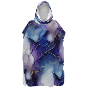 Imagem de Joisal Roupão reutilizável para adultos poncho de surfe praia banho toalhas com capuz abstrato roxo mármore veias douradas unissex poncho adulto com capuz