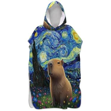 Imagem de Joisal Poncho de surfe para trocador adulto toalha de banho com capuz bonito secagem rápida bonito capivara noite estrelada praia ponchos para homens