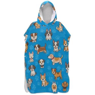 Imagem de Joisal Roupão para troca de poncho de surfe de secagem rápida para toalhas de banho de praia com capuz desenho animado cão azul homens mulheres poncho com capuz