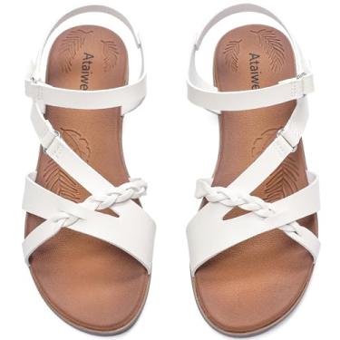 Imagem de Ataiwee Sandálias Femininas Rasteiras - Sandálias Casuais Confortáveis De Verão Com Tiras Trançadas. (2407001,Wt/Mf,10)