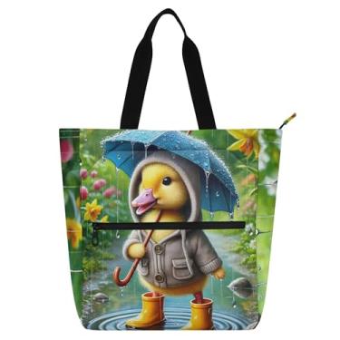 Imagem de GAIGEO Rainy Day Duck Yellow Boots Kids Book Tote Bag com zíper resistente à água, escola, compras, trabalho, com estampa de animal fofo