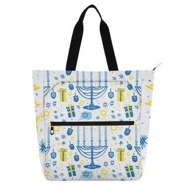 Imagem de GAIGEO Bolsa feminina com símbolos de Hanukkah Menorahs para trabalho, lona, faculdade, escola, bolsas utilitárias, bolsas de escritório, amantes de livros