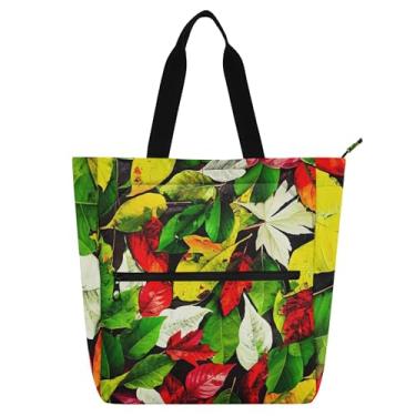 Imagem de GAIGEO Sacola para livros de folhas coloridas vibrantes para crianças e mulheres, trabalho, escola, viagem, com zíper, bolsa utilitária de lona