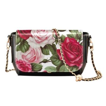 Imagem de Girassol em uma bolsa tiracolo amarela com bolso, bolsa de ombro de couro transversal, bolsas transversais de couro para mulheres, Rosas vermelhas, One Size