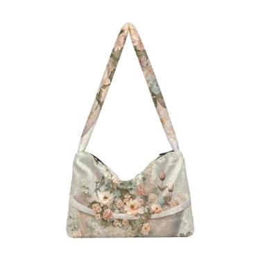 Imagem de GAIGEO Bolsa de ombro feminina com desenho de gato em azul e preta, bolsa de ombro com zíper, bolsa feminina para uso ao ar livre, Banheiro retrô borboleta flor, One Size