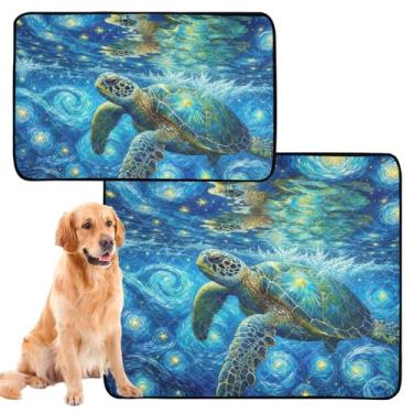 Imagem de Tapetes laváveis de tartaruga marinha, noite estrelada, para cães de estimação, extra grande, impermeável, cercadinho absorvente para cães, médio + grande, conjunto com 2