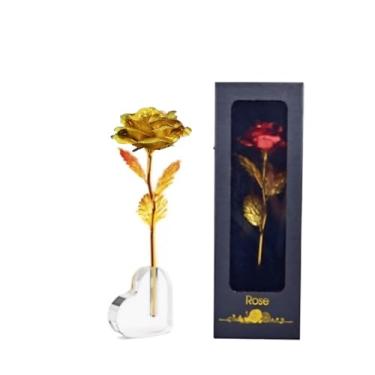 Imagem de Smowfes Rosa mergulhada em ouro, haste longa eterna, rosa dourada | Presente romântico luxuoso para mulheres, ideal para o dia dos namorados, aniversários, dia das mães e comemorações de aniversário
