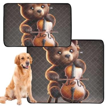Imagem de TSENQUE Almofadas de xixi para cães de estimação, lavável, urso fofo, música de violoncelo, reutilizável para animais de estimação, almofada absorvente para parto, tapete impermeável, antiderrapante