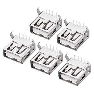 Imagem de uxcell Conector USB PCB 2.0 Tipo-A fêmea Jack 90 graus Solda Bend Pé 5 peças