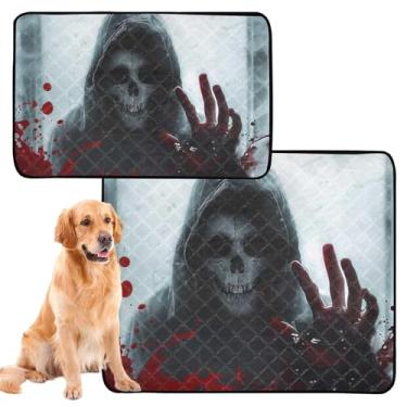 Imagem de Almofada de xixi sangrenta de caveira fantasmagórica para animais de estimação extragrande lavável para animais de estimação, tapete de urina fofo para cães à prova d'água, absorvente, médio + grande