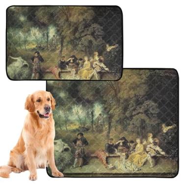 Imagem de TSENQUE Antoine Watteau almofada de pintura de arte para cães lavável à prova d'água para caixa de cachorro, almofada reutilizável para xixi, absorventes de treinamento de filhotes, médio + grande
