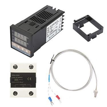 Imagem de Hyuduo Conjunto de Controle de Temperatura de de Três Peças Com Display LED, Kit de Controlador de Temperatura PID Digital AC110-240V 25A SSR 1m Termopar Tipo M6 K Com relé de Estado Sólido para