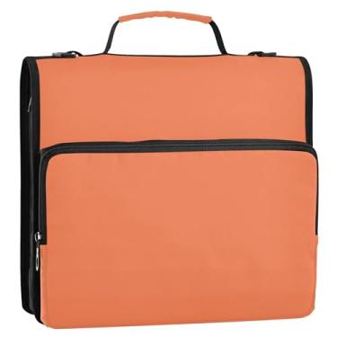 Imagem de Fichário de 3 anéis laranja coral 3,8 cm D fichário organizador com zíper bolsa de fichário escolar escolar com alça divertida estojo de armazenamento com alça