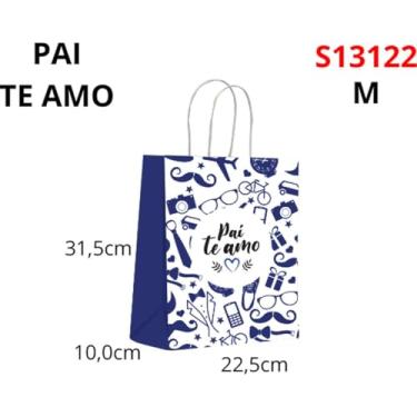 Imagem de Sacola para Presente, Scrity, Decorada, Pai Te Amo, M, 22 cm x 31 cm x 10 cm, Pacote com 10