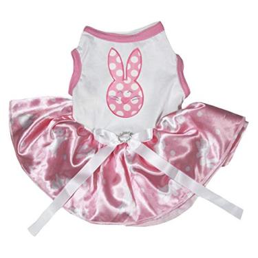 Imagem de Petitebella Vestido de cachorro com estampa de coelho de bolinhas (branco/rosa com bolinhas de coelho, grande)