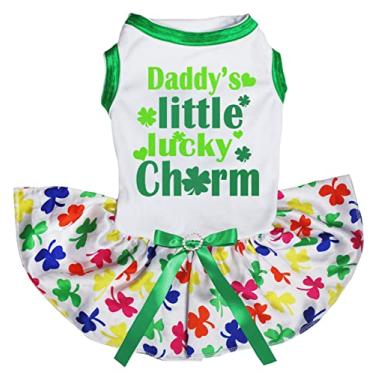 Imagem de Petitebella Daddy's Little Lucky Charm Vestido para cachorro (branco/trevos arco-íris, pequeno)