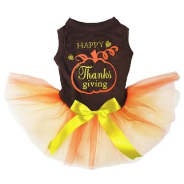 Imagem de Petitebella Vestido de cachorro Happy Thanksgiving Pumpkin (marrom/laranja, 3GG)