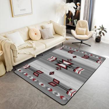 Imagem de jejeloiu Boho Tapetes para sala de estar, tapete decorativo ocidental, 7,5 x 12,5 cm, tapete geométrico do sudoeste, tapete decorativo tribal cinza gradual para ambientes internos