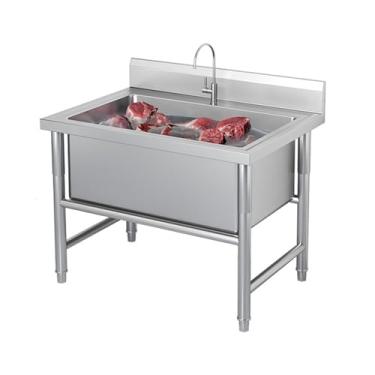 Imagem de Pia de aço inoxidável independente, pia de cozinha comercial de 1 compartimento, pia de tigela única grande, pia industrial de cozinha, pia utilitária com backsplash (80 x 60 x 80 cm/31,5 x 23,6 x