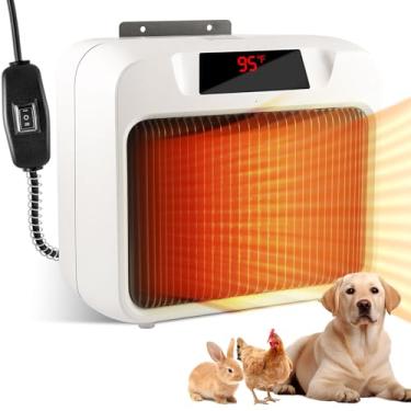 Imagem de LUPAPA Aquecedor termostático para casa de cachorro com fios anti-mordida, aquecedor de casa de animais de estimação montado na parede com 2 modos de velocidade do vento (300W/600W), adequado para