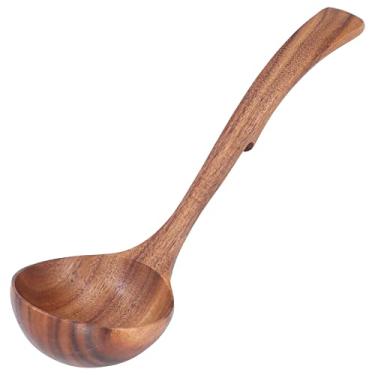 Imagem de GLOGLOW Colher de Mingau de Madeira Tipo Colher Com Alça Confortável Panelas Antiaderentes para Mistura de Sopa de Cozinha e Servir Concha de Sopa de Madeira, Concha de de Acácia (de gancho