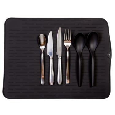Imagem de Tapete Escorredor De Silicone Preto Antiderrapante Para Pia E Bancada Secagem De Louça Copos Pratos Utensílios Cozinha