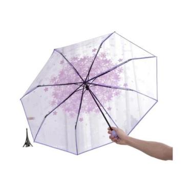 Imagem de Guarda-chuva Trifold Transparente Estilo Coreano Com Estampa De Flor D