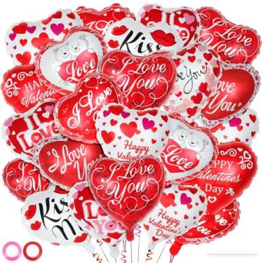 Imagem de 36 balões de coração de Dia dos Namorados, balões de coração de 45 cm, balão Mylar de amor romântico feliz dia dos namorados para aniversário, noivado, casamento, artigos de festa de aniversário