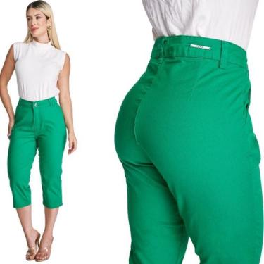 Imagem de Calça Capri Feminina HNO Sarja Cintura Alta Basic Verde - HNO Jeans, 3