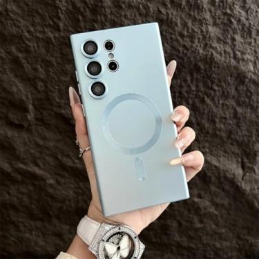 Imagem de Capa fosca à prova de choque com carregamento sem fio magnético para Samsung Galaxy S25 S24 Ultra S23 FE S22 S21 Plus (para Samsung S24/Azul Sierra)