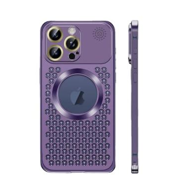 Imagem de SNIDII Capa de telefone para iPhone 16 Pro Max de dissipação de calor de metal capa magnética de alumínio (Roxo)