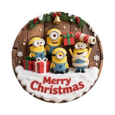 Imagem de Placa De Madeira Redonda De Natal Com Minions Para Decoração De Casa, 