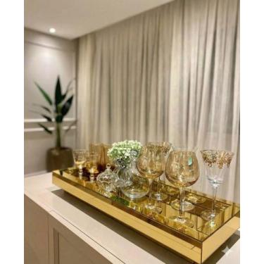 Imagem de Bandeja Bebidas Espelhada Dourada Luxo Taças Bar - Inova Decor
