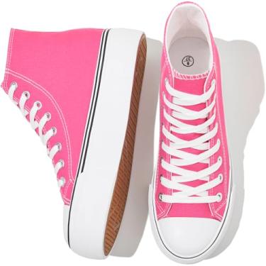 Imagem de FRACORA Tênis feminino de lona de cano alto branco e preto com cadarço, Rosa choque, 40
