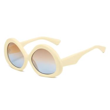 Imagem de HCHES Óculos de Sol Feminino Oval com Estampa de Leopardo Degradê, Estilo Retrô Punk, Proteção UV400 (Bege, Marrom, Azul)