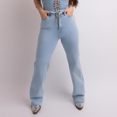 Imagem de Calça Jeans Feminina Delavê Wide Leg Silver Shine Moda Country Modelad