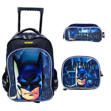 Imagem de Kit Mochila de Rodinha + Estojo Triplo + Lanch Batman 42322-Masculino