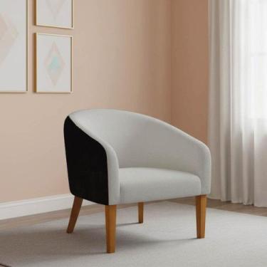 Imagem de Poltrona Decorativa Stella Pé Madeira Trapézio Sintético PU Preto Bouc