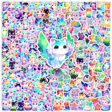 Imagem de 200 peças de adesivos fofos de gato para crianças adolescentes adultos, desenho animado céu estrelado gatinho adesivo para meninas meninos, pacote de decalque de vinil à prova d'água para garrafa de