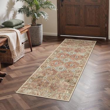 Imagem de GENIMO Tapete de corredor, 5 x 12 cm, antiderrapante, lavável à máquina, tapete leve de pelo baixo para entrada, corredor, cozinha e corredor, vermelho tijolo vintage