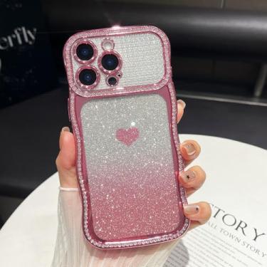Imagem de ZTOFERA Capa de diamante brilhante para iPhone 15 Pro Max, moldura ondulada encaracolada com cartão de padrão gradiente, TPU macio fino e capa protetora completa para câmera, design bonito e