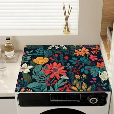 Imagem de Capas florais de lavadora e secadora para a parte superior, capa de máquina de lavar antiderrapante, protetor de cobertura à prova de poeira para lavanderia, cozinha, 59,9 cm x 50 cm