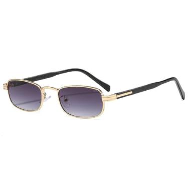 Imagem de Óculos de Sol Retrô de Luxo Femininos com Armação Pequena Retangular em Liga Metálica, Proteção Solar UV400, Ideais para Uso Externo, Lazer e Férias (C7 Dourado com detalhes em cinza)