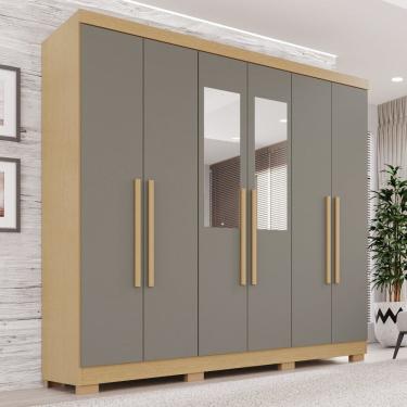 Imagem de Guarda-roupa Casal com Espelho 6 Portas 2 Gavetas França Jequitibá/Granizo