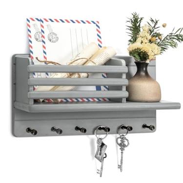 Imagem de Porta-chaves e correios redondos de madeira de pinheiro de 30,5 cm - cinza