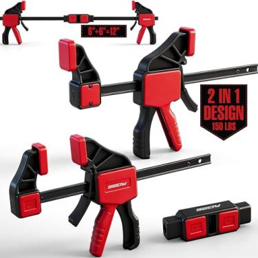 Imagem de Grampos de barra de 3 peças de 15 polegadas para marcenaria com conector de grampo, grampos de madeira de liberação rápida de 15 cm com limite de carga de 68 kg, conjunto de grampos de gatilho