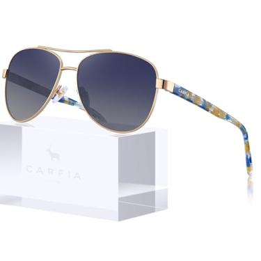 Imagem de Óculos de Sol CARFIA Polarizados Feminino - Proteção UV, Hastes de Acetato e Armação Metálica, Modelo CA3216